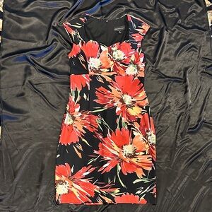 Connected Apparel Red and Black Floral Mini Dress